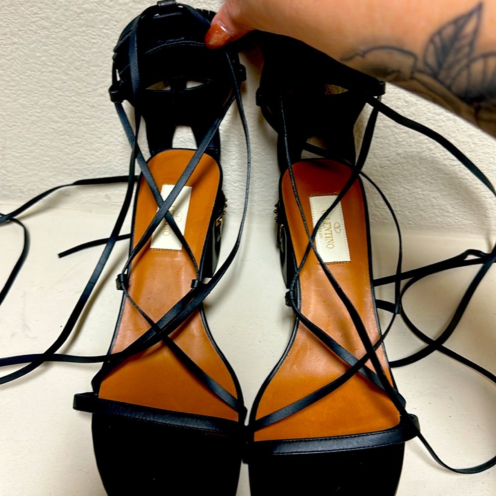 Valentino Tribal Mask-Heel Lace up leather sandals!